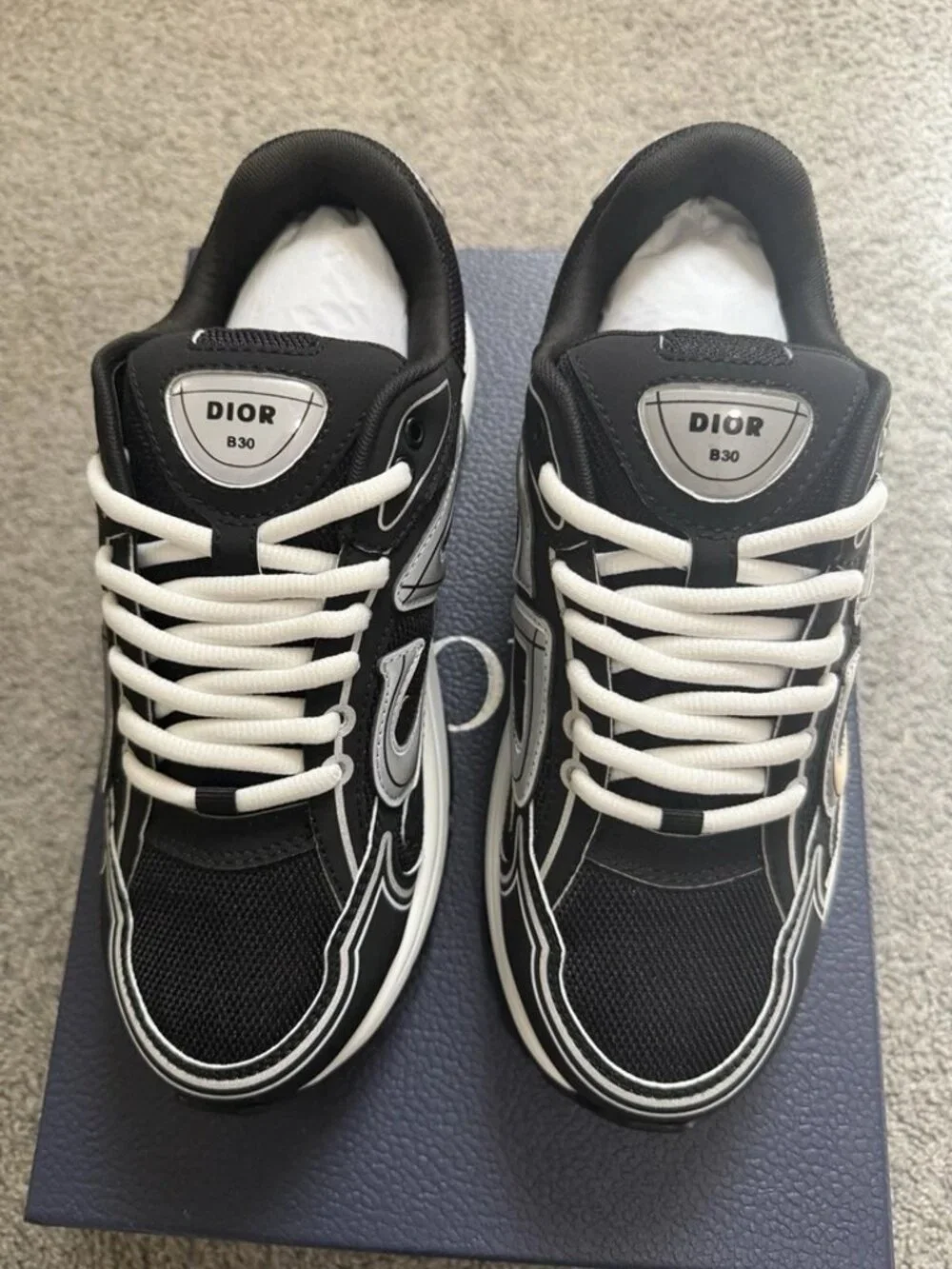 Dior B30 Microfiber Mesh Sneakers Black Silver White Low Top Athletic Shoes - Picture 2 of 4